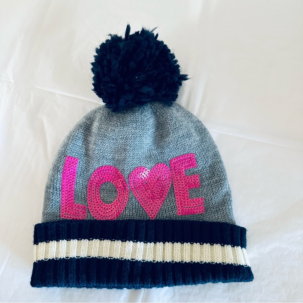 GAP Kids Beanie with Pink Sequins LOVE & Pom-Pom 💖